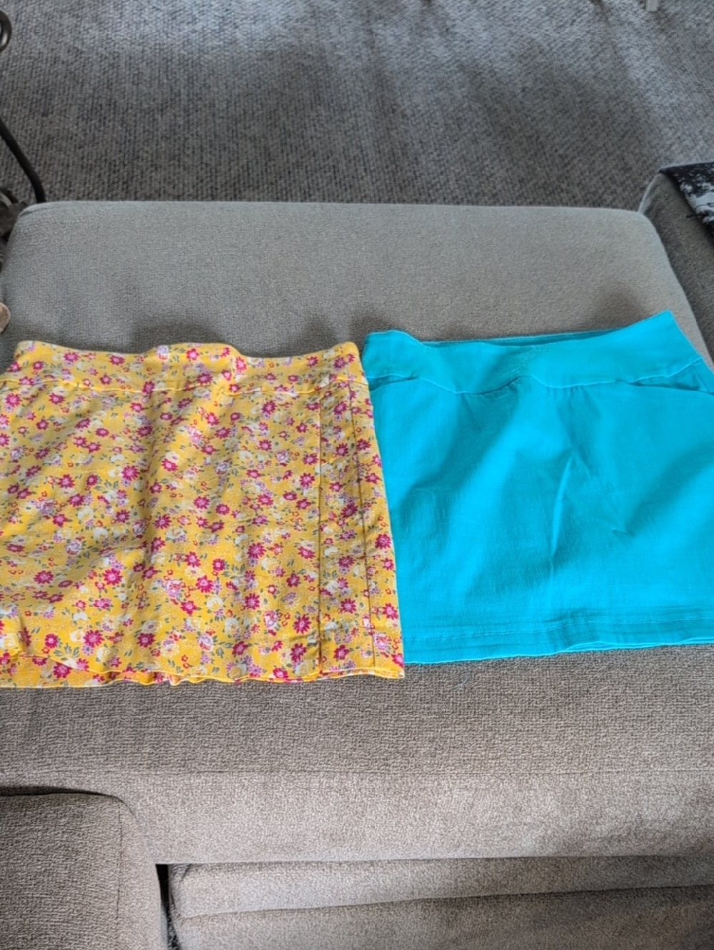 Yellow Floral & Turquoise Mini Skirt Duo - Women Skirts 2 For 1 Like New